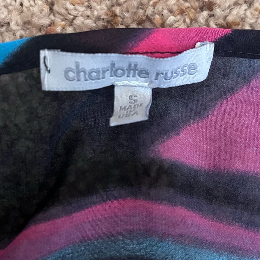 Y2K Vintage Charlotte Russe Flowy Sheer‎ Abstract Multicolor V-Neck Blouse - Picture 4 of 4